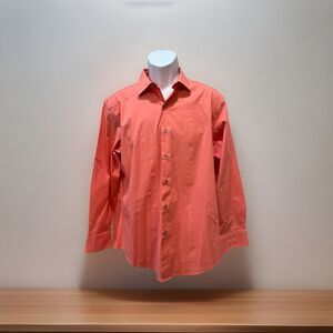 Alfani Mens Dress Shirt Solid Orange Point Collar Stretch Barrel Cuff 16.5 34/35